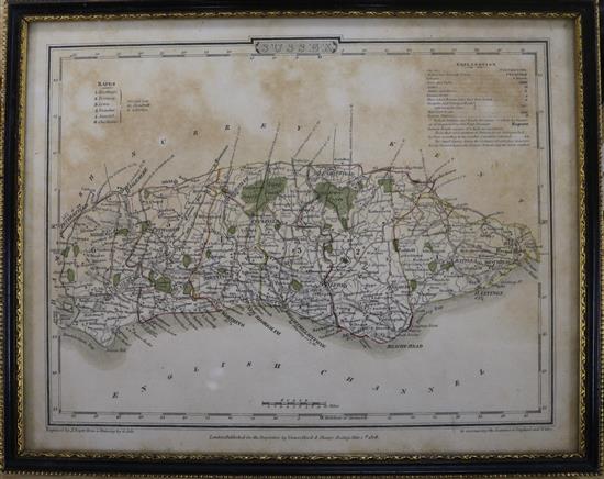 Robert Morden, a hand-coloured map of Kent and ten other framed maps,